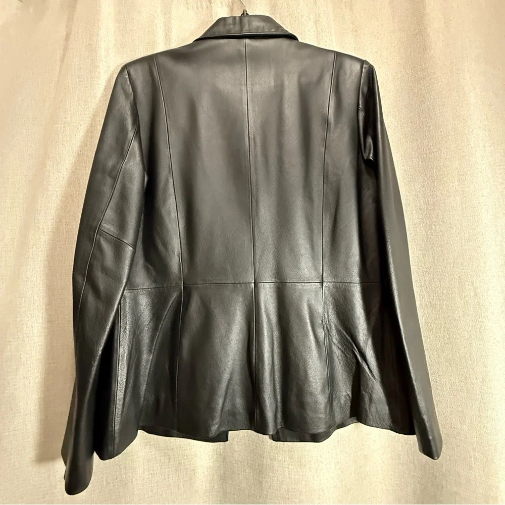 Croft & Barrow Black Leather Jacket 4-Button Classic Coat Women's Size Small - Picture 3 of 7